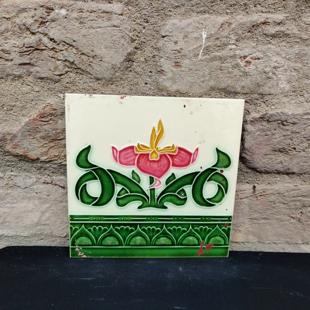 1940s Vintage Old Embossed Floral Art Nouveau Architecture Furniture Tile CT109