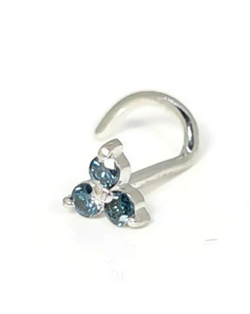 Trinity Pin Ring 18CT WHITE GOLD 0.045ct Blue Diamond Trinity Nose Stud Pin Ring Body ...