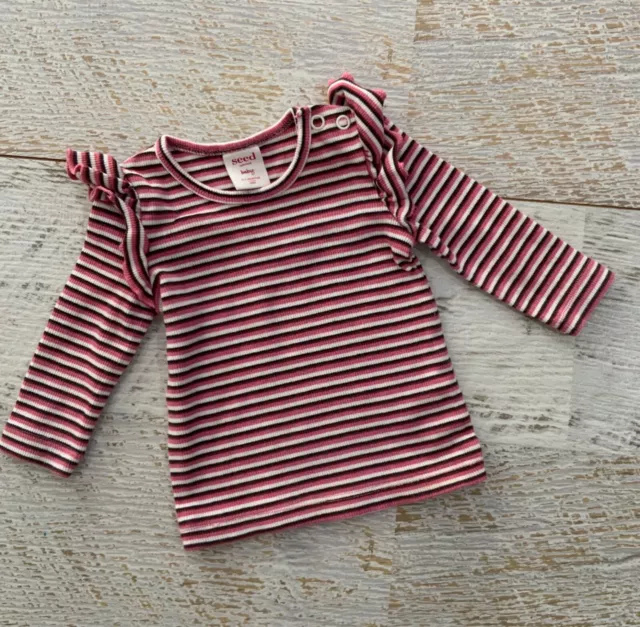 Baby girls sz 0-3 mths SEED long sleeve ribbed cotton top tshir, EUC 100% cotton