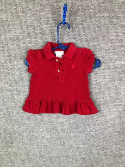 Ralph Lauren Shirt Dress Baby Girls 6M Months Red Short Sleeve Ruffle Pony