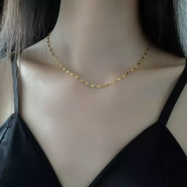 Women 18K Gold Titanium Stainless Steel Ona Confetti Chain Necklace Choker PE11