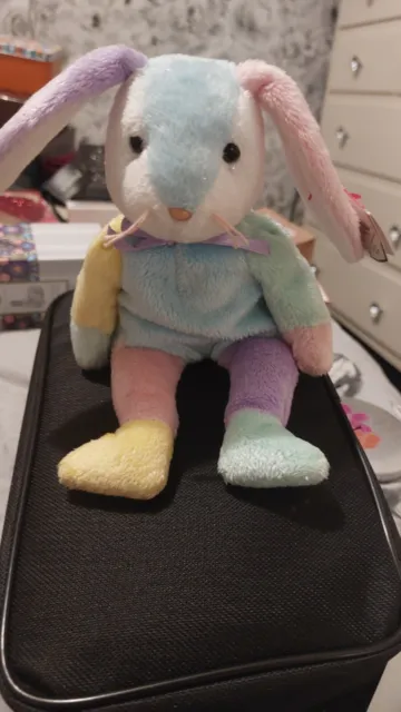Retired Ty Beanie Baby - Dippy the Multicoloured Pastel Bunny Rabbit With Tags