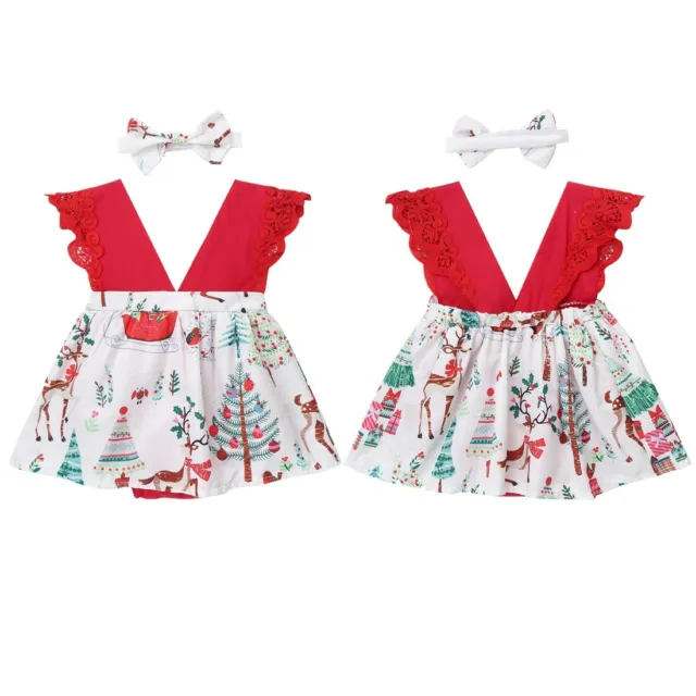 Baby Girls Romper Dress Christmas Infant Princes Outfits Xmas Party 2PCS Clothes