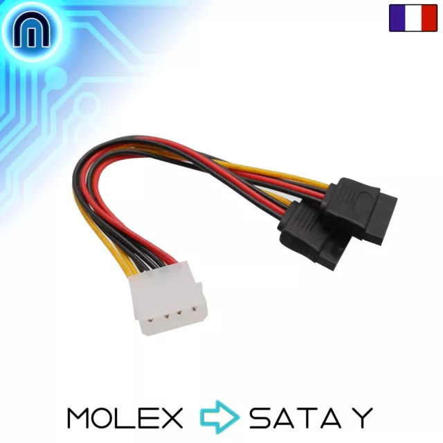 Cable Adaptateur SATA - MOLEX 4 PIN vers double SATA sata Y x2 alimentation