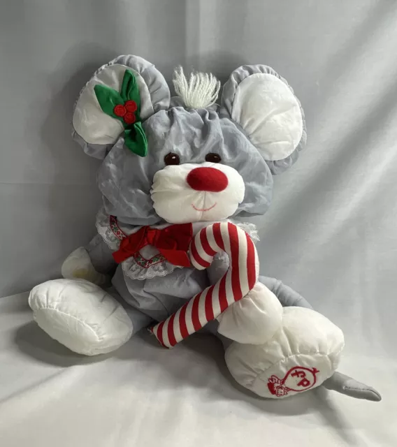 Puffalump Christmas Mouse Fisher Price 12" Plush Stuffed Animal Gray Candy Cane