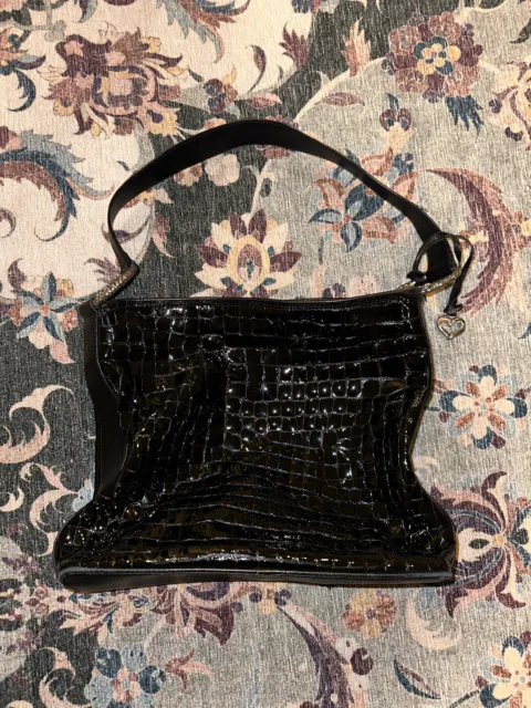 Brighton Purse black patent leather handbag Croc Embossed