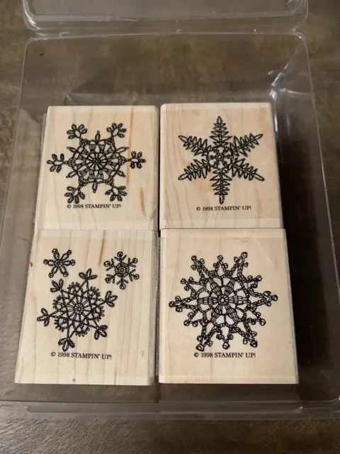 Stampin Up Lace Snowflakes 1998 Wood Mounted Rubber Stamp Set of 4 Christmas