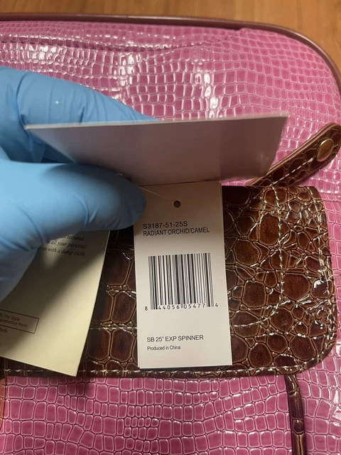 SAMANTHA BROWN classic CROC EMBOSSED 25" SPINNER WHEELED RADIANT ORCHID/CAMEL 10