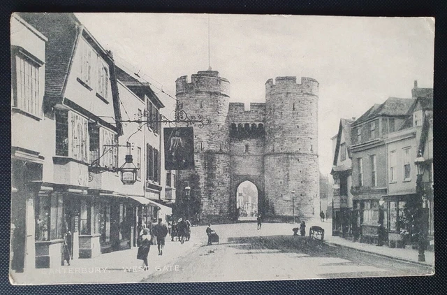 Unposted Vintage E Crow & Son B&W Postcard - West Gate, Canterbury b2