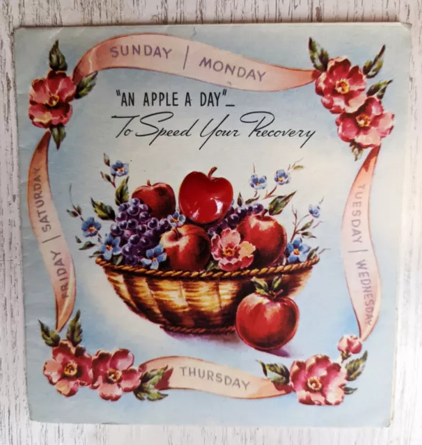 Vintage 50's Apples Fruit 3d Days of the Week Get Well Soon Greeting Card EB3198