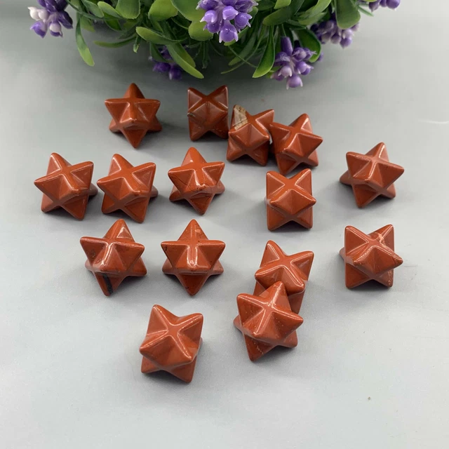 100pcs Natural Red Jasper Merkaba Star Carved quartz Crystal Point Reiki Healing