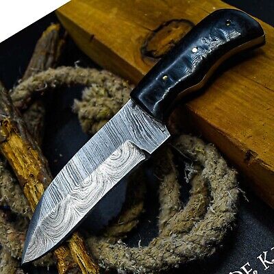 AB Knives Custom Handmade Damascus Steel Blade Hunting Knife Bull Horn 1068