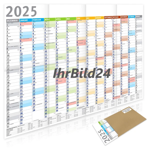 2025 WANDKALENDER DIN A0,A1,A2,A3,A4 Plakatkalender Jahresplaner GEFALTET Planer EUR 4,79