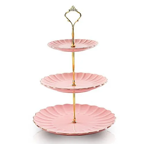 3 Tier Ceramic Cake Stand Wedding, Dessert Cupcake Stand for Tea Party Pink