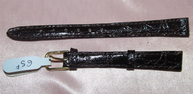 Bracelet De Montre En Cuir Façon Lézard Noir - Largeur 13 Mm - Boucle Métal Dorée - Compatible Montres LIP - Neuf Jamais Posé