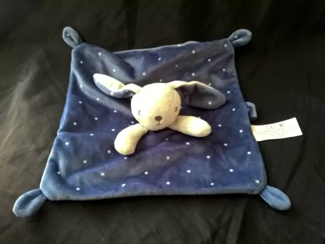 Doudou plat Lapin bleu gris étoiles attache tétine SIMBA