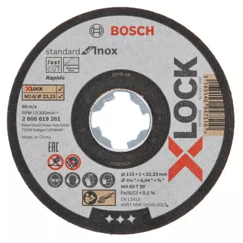 Bosch 2608619266 X-Lock Inox Metal Cutting Discs 115mm x 1mm x 22.23mm 10x Pack