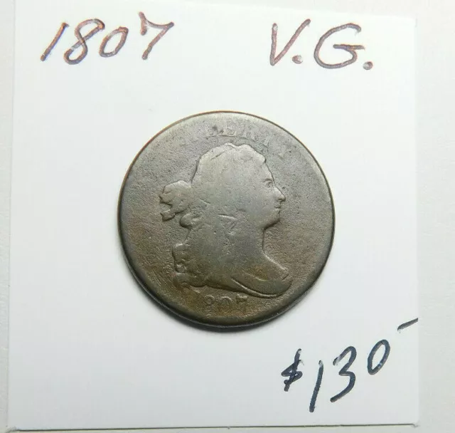1807 V.g. Very Early Chocolate Brown Draped Bust 1/2 Cent - Free Shipping!!!!!!!