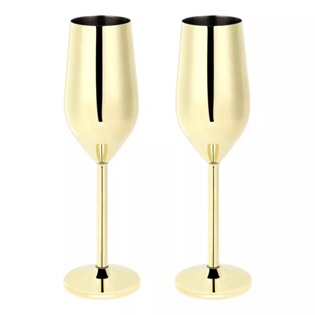 2X(2Pcs/Set Shatterproof Stainless Champagne Glasses Brushed Gold Wedding4595