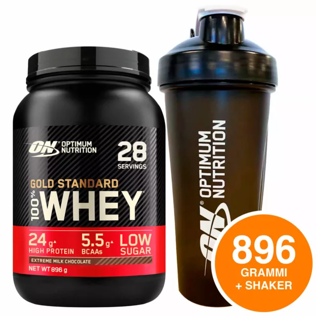 ON Optimum Nutrition Gold Standard 100% Whey Proteine Cioccolato 896g con Shaker