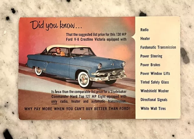 1954 Ford Crestline Victoria Test Drive Dealer Advertising Automobile Postcard