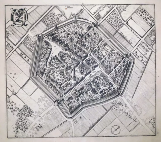Radierung, Düren, M. Merian, 1647, Topographia Westphaliae