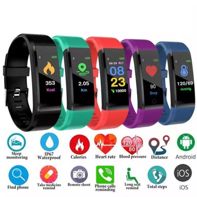 Unisex Fitnessuhr Smartwatch Armbanduhr Sport Schrittzähler Schlafmonitor Uhr