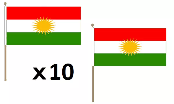 DRAPEAU KURDISTAN 45x30cm HAMPE en bois - LOT DE 10 DRAPEAUX KURD 30 x 45 cm - N