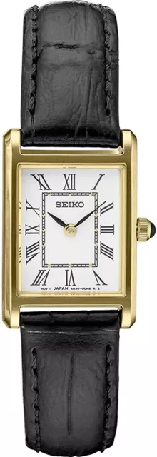 Seiko Women's Japanese Quartz Dress Black Leather Strap White Dial Watch SWR054