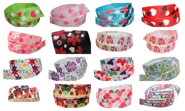 16x1m Grosgrain Printed Art Craft Ribbon joblot wholesale bundle mixed 22mm 7/8"