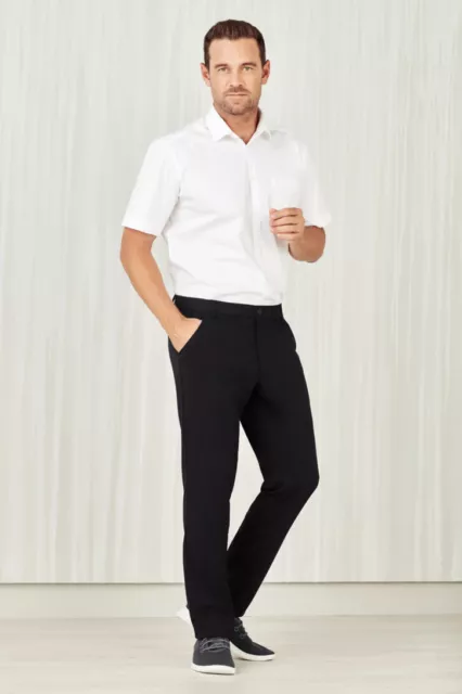 Biz Care Comfort Mens Waist Flat Front Pant Lightweight Plain Weave Stretch New