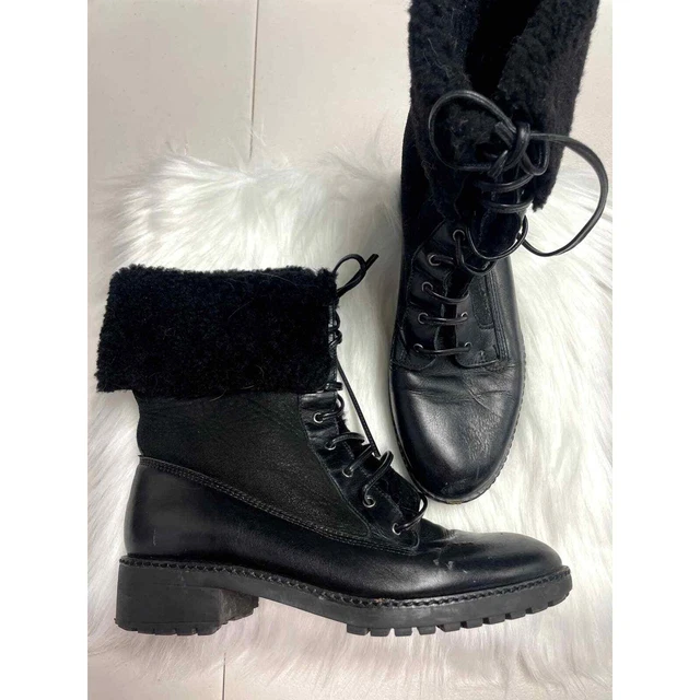 VIA SPIGA Evi Shearling Lace up Combat Boots Spanish Wool Black Size 6M EU 36