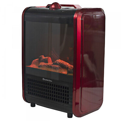 Portable Electric Fireplace Space Heater Beautiful 3D Flame Compact 120 VAC Red