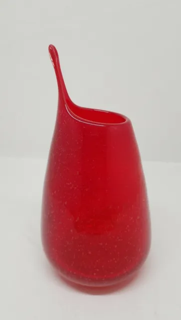 Art Glass Creamer Red Hand Blown Vintage Pier 1 Delicate Spout Air Bubbles