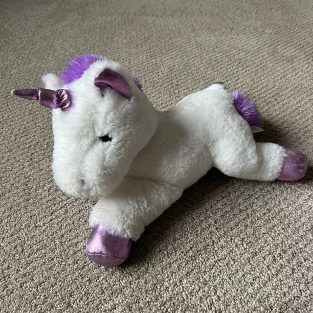 Shiny Rainbow Mane Unicorn White Plush Stuffed Toy Purple Feet Horn Dandee