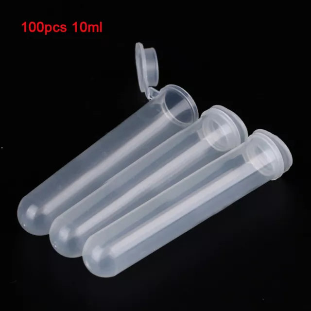 100x 10ml /cc Plastic Centrifuge Lab Test Tube Vial Sample Container Bottle Cap