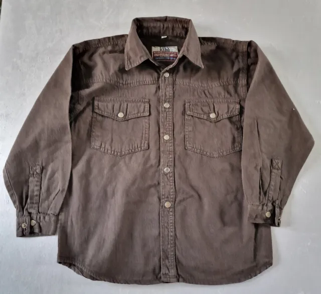 Vintage Kids 1980s Shirt -8-9 Yrs- Brown Cotton Snap Fasten Deadstock  KB12