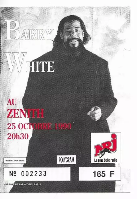 Rare / Carton Invitation Concert - Barry White Live A Paris France 1990 + Ticket