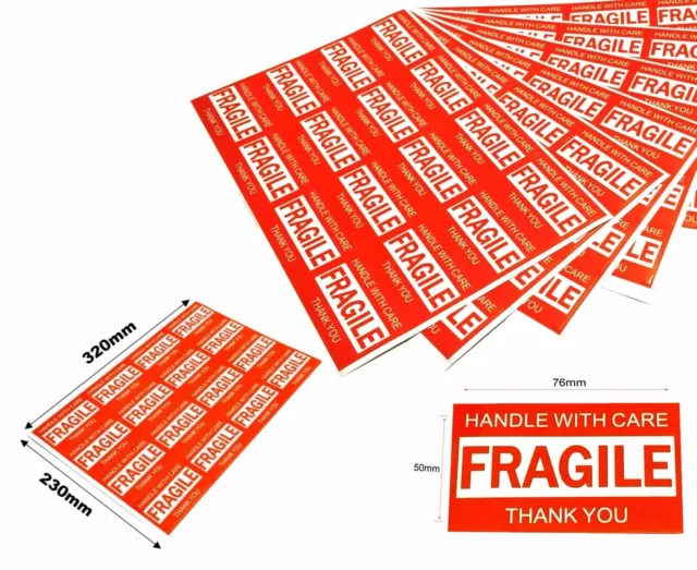 Fragile Handle With Care Thank You Label 76mmx50mm Sticker 10 20 50 100 150 200 3