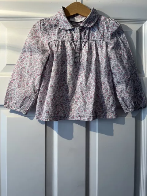 Little White Company Girls Smock Blouse Top Ditsy Floral Pink Age 18-24 months