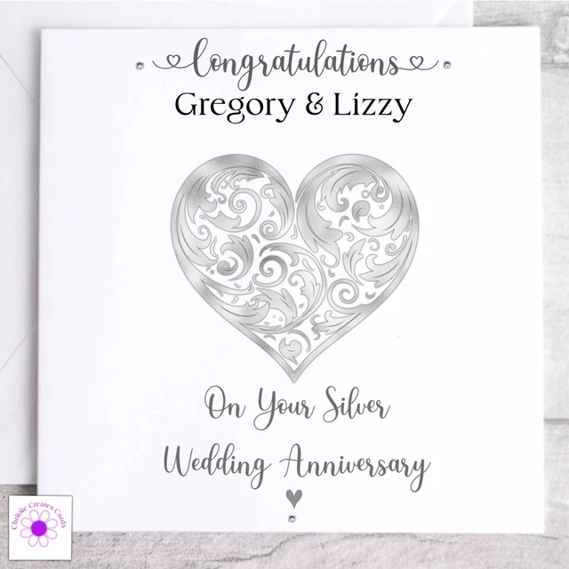 PERSONALISED SILVER WEDDING Anniversary Card / 25th Wedding Anniversary ...
