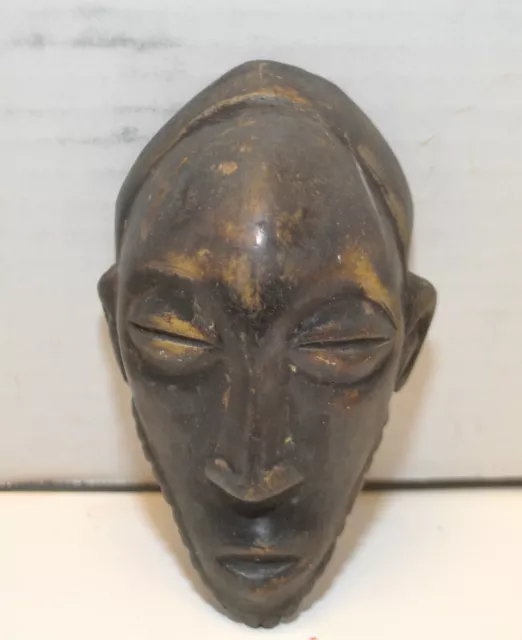 Antique Early 20th century AFRICAN BRONZE Figural Head Face Mask Tribal Wall Art