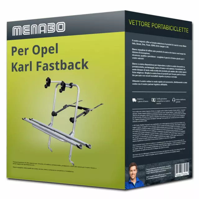Menabo Logic 2 portabici per Opel Karl Fastback Tipo C16 per 2 bici Nuovo