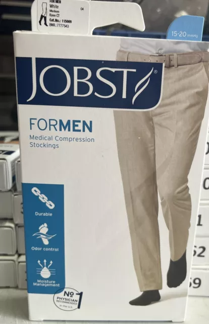 Calcetines de compresión para hombre Jobst rodilla mediana CT blancos 15-20