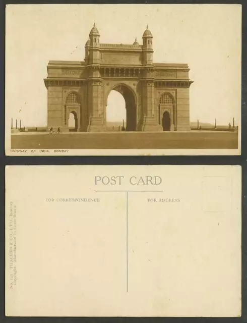 Indian Old Postcard Gateway of India Bombay, Gate Cyclist Cyclists Thacker & Co.