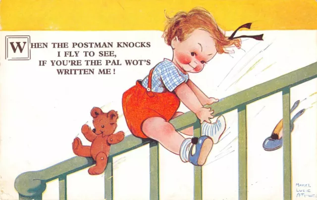 Cpa Illustrateur Signe Mabel Lucie Attwell When The Postman Knocks