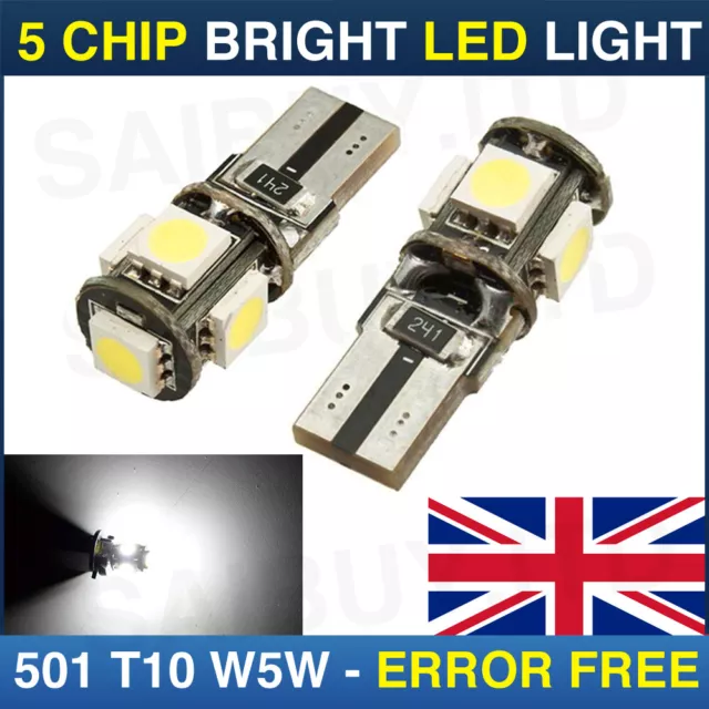 T10 Car Bulbs Led Error Free Canbus 5 Smd Xenon White W5W 501 Side Light Bulb