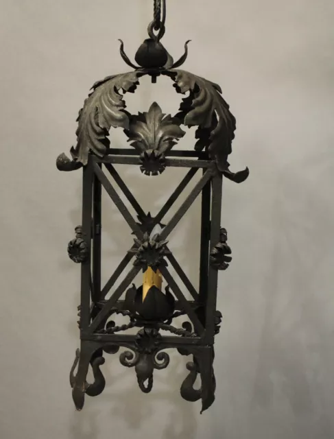 Antique 1920s Spanish Revival Tudor Chandelier Lantern Pendant Light (16373)