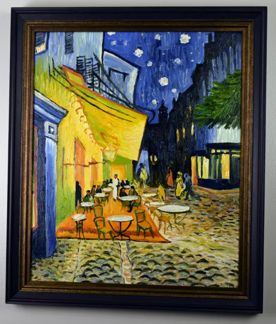 Vincent Van Gogh Cafe Terrace at Night Oil Painting Reproduction, Framed 20x24in
