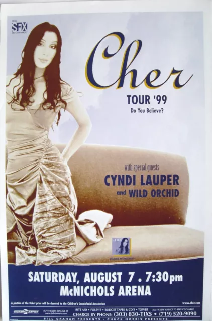 CHER / CYNDI LAUPER "TOUR 1999 - DO YOU BELIEVE?" DENVER CONCERT POSTER-Pop Diva